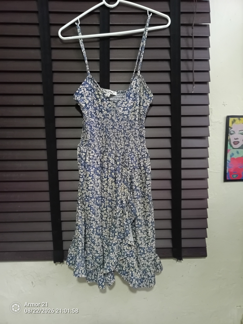 Floral Spaghetti-Strap Midi Dress in Navy and White
